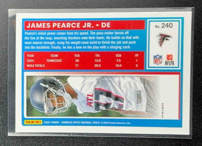 2025 Panini Donruss Optic James Pearce Jr. #240 Rated Rookie Blue Hyper Prizm