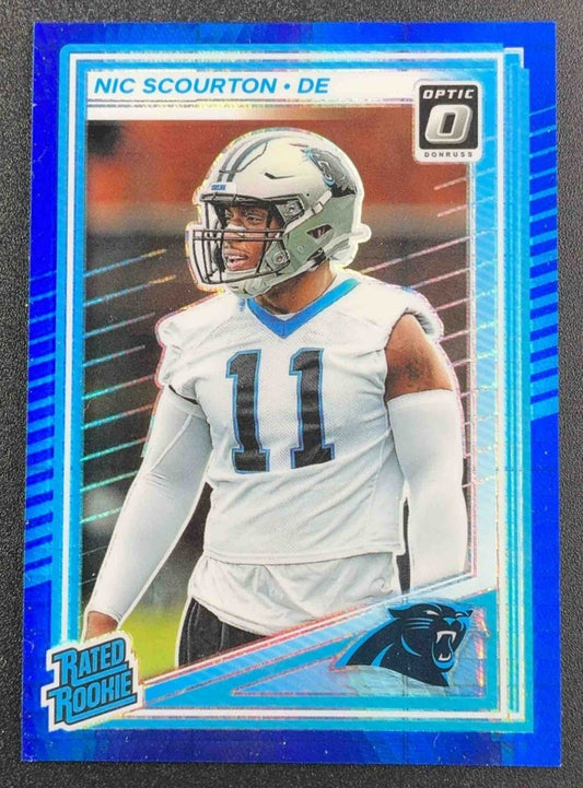 2025 Panini Donruss Optic Nic Scourton #270 Rated Rookie Blue Hyper Prizm