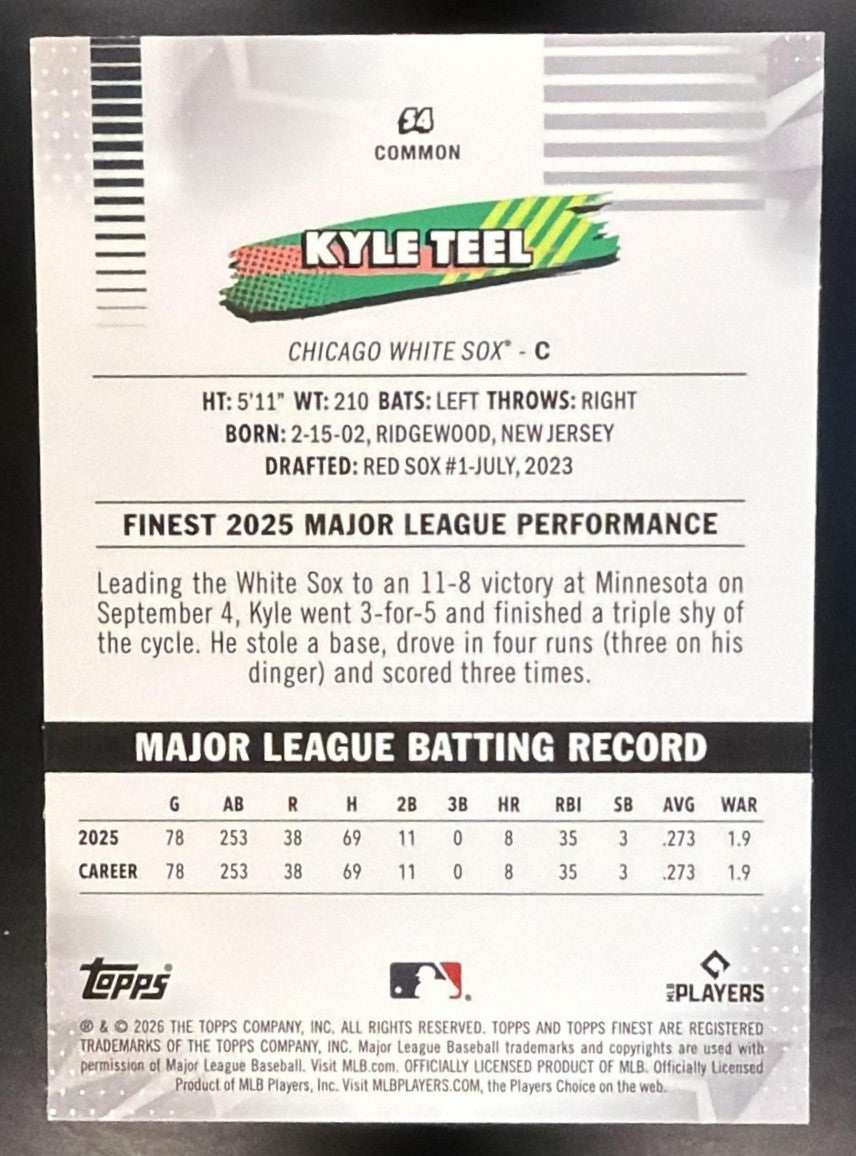 KYLE TEEL 2026 TOPPS FINEST #54 RC WHITE SOX