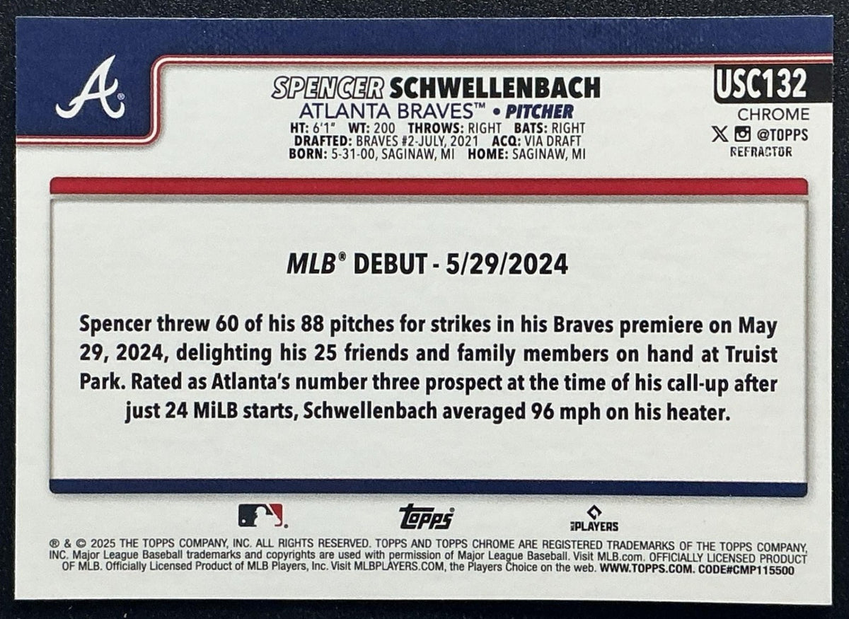 SPENCER SCHWELLENBACH 2025 TOPPS CHROME UPDATE #USC132 REFRACTOR RC BRAVES