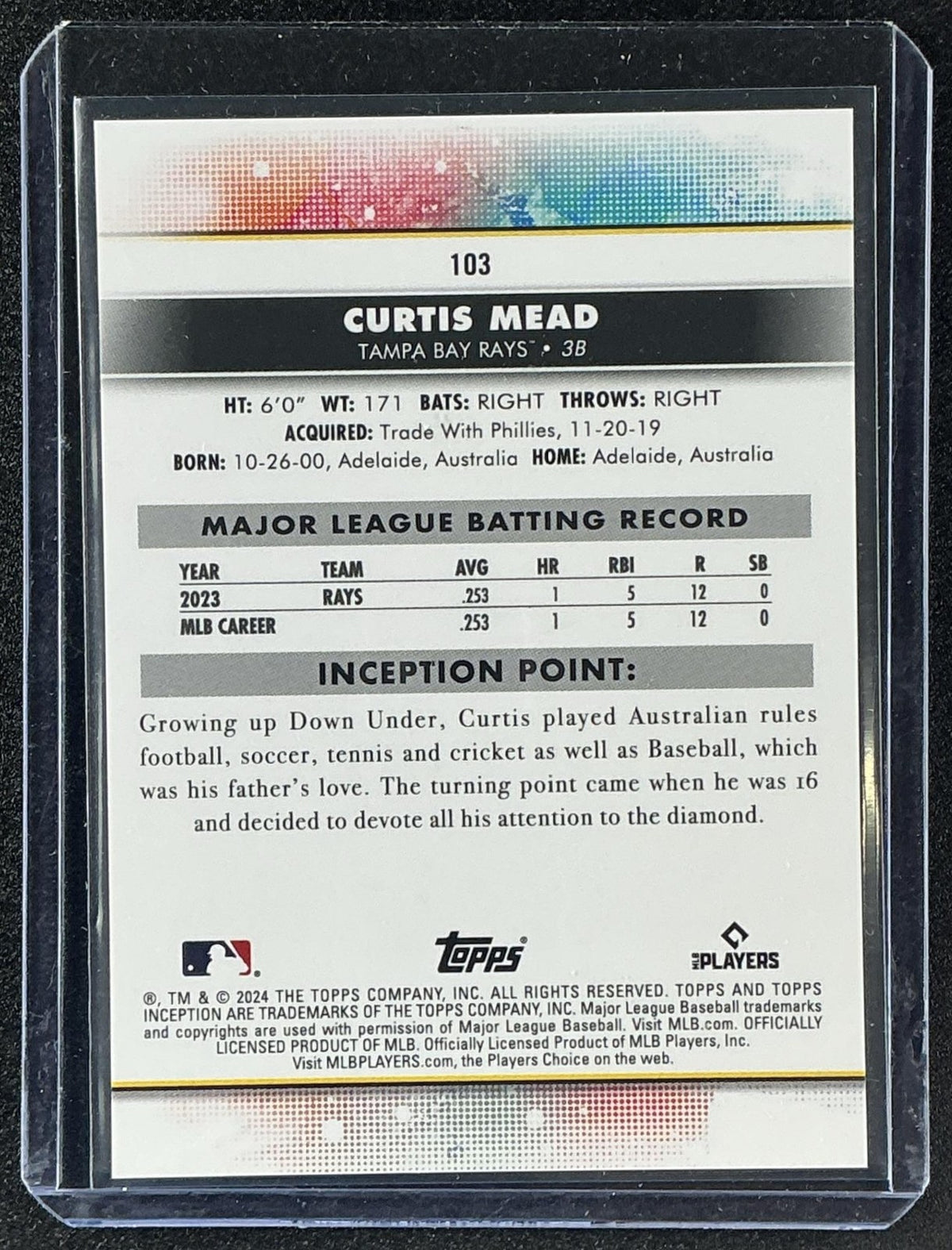 CURTIS MEAD 2024 TOPPS INCEPTION #103 SHORT PRINTS RC RAYS