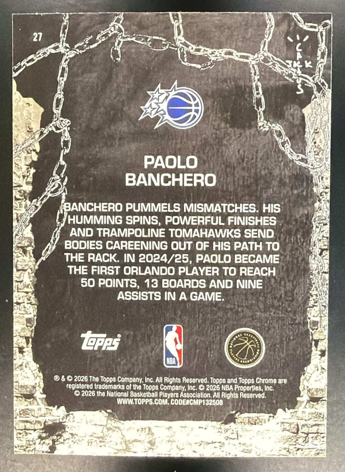 PAOLO BANCHERO 2025-26 TOPPS CHROME X CACTUS JACK #27 MAGIC