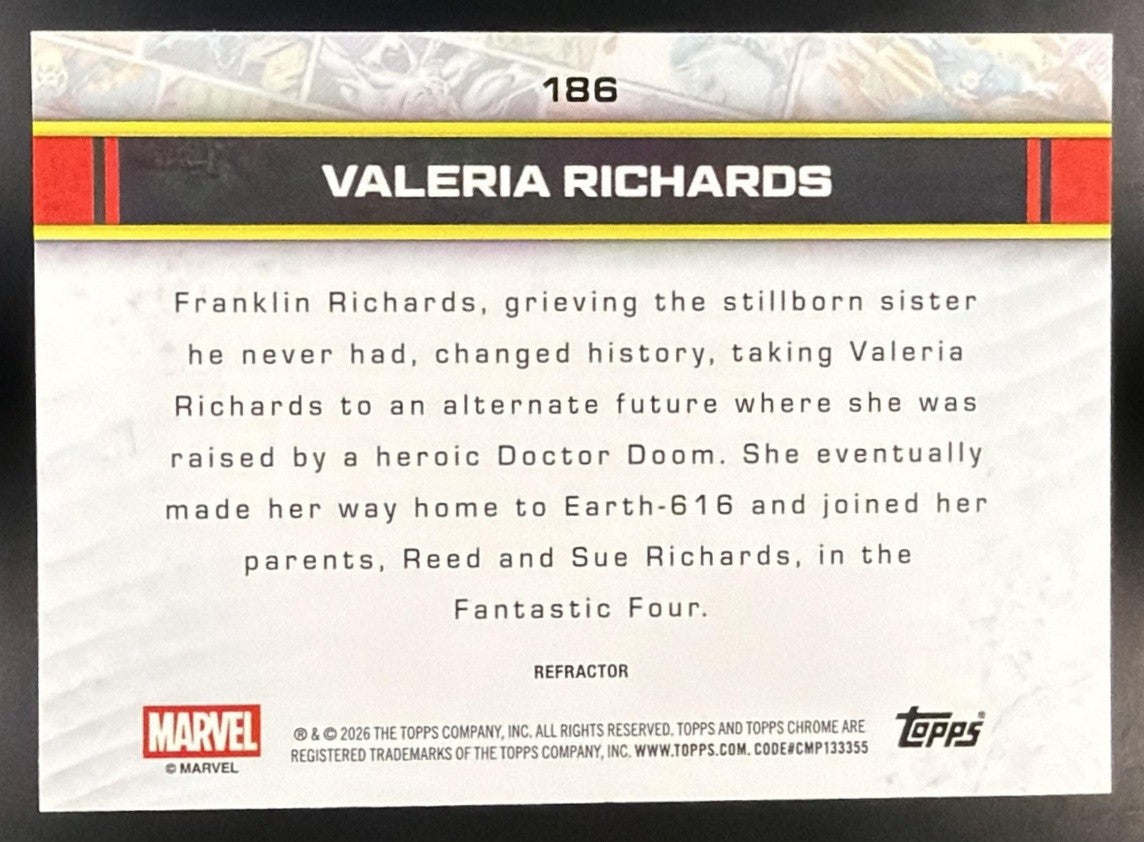 VALERIA RICHARDS 2026 TOPPS CHROME MARVEL COMICS #186 REFRACTOR