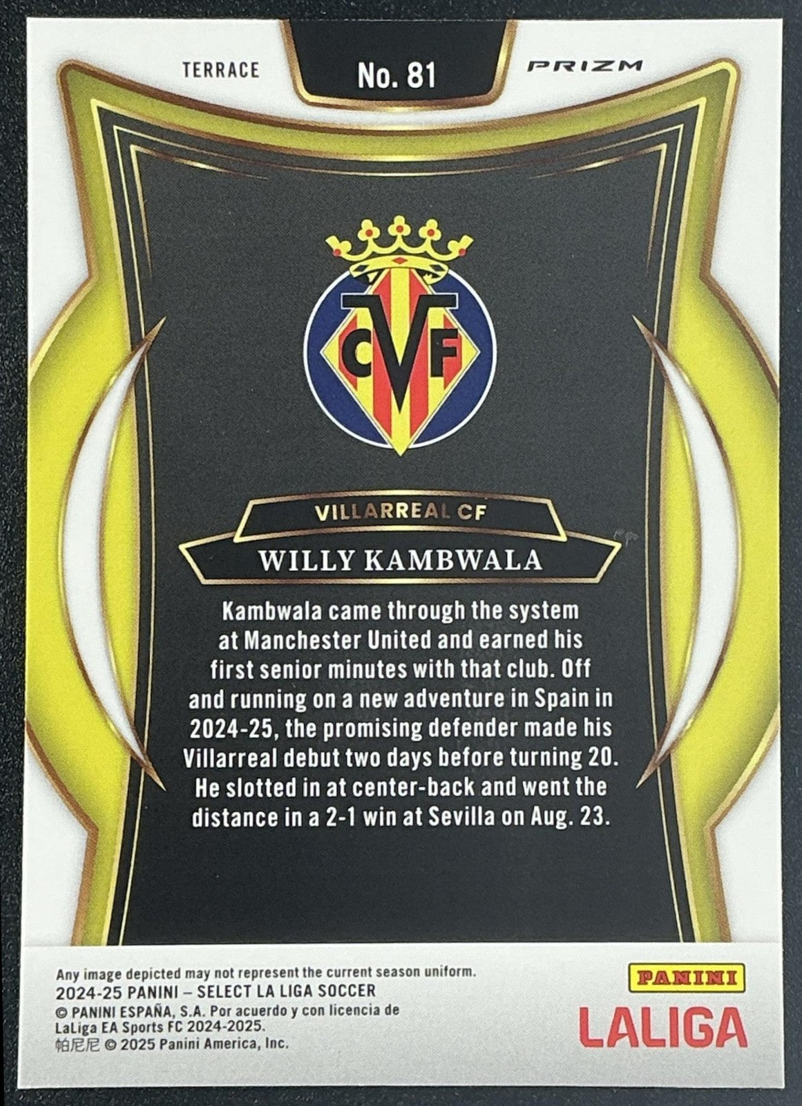 2024 Panini Select La Liga Willy Kambwala #81 Purple Mojo Prizm Terrace