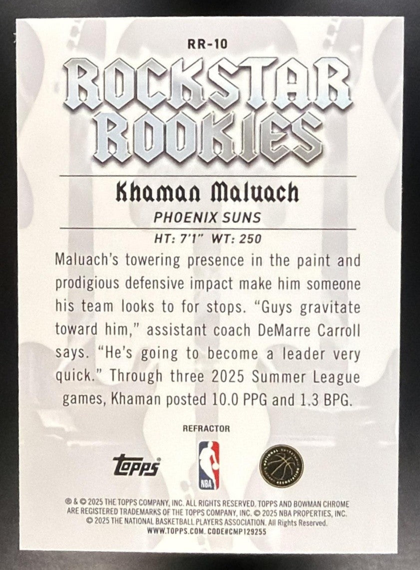 KHAMAN MALUACH 2025-26 BOWMAN #RR-10 CHROME ROCKSTAR ROOKIES REFRACTOR RC SUNS