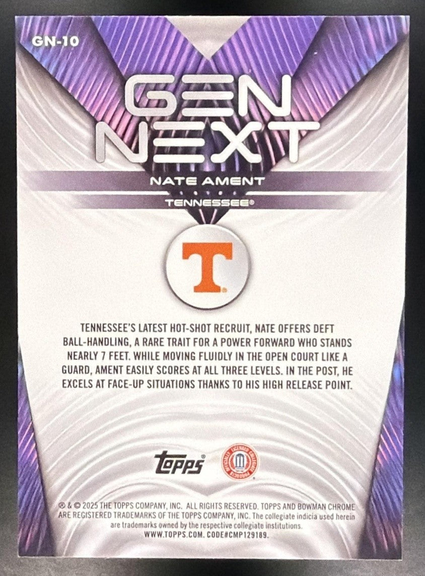 NATE AMENT 2025-26 BOWMAN #GN-10 GEN NEXT CHROME VOLUNTEERS
