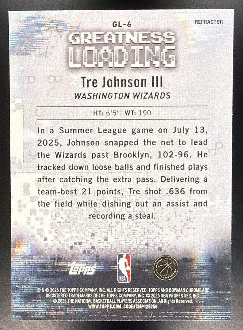 2025 Bowman Tre Johnson III #GL-6 Chrome Greatness Loading Refractor RC