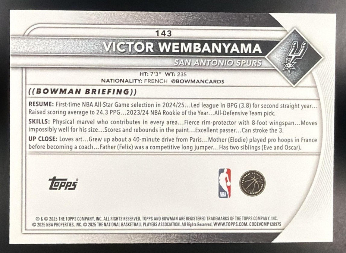 VICTOR WEMBANYAMA 2025-26 BOWMAN #143 SPURS