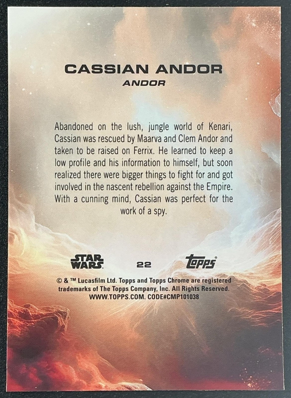 CASSIAN ANDOR 2025 TOPPS CHROME STAR WARS SAPPHIRE #22