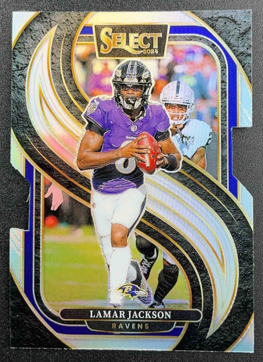 LAMAR JACKSON 2024 PANINI SELECT #121 PREMIER SILVER PRIZM DIE-CUT RAVENS
