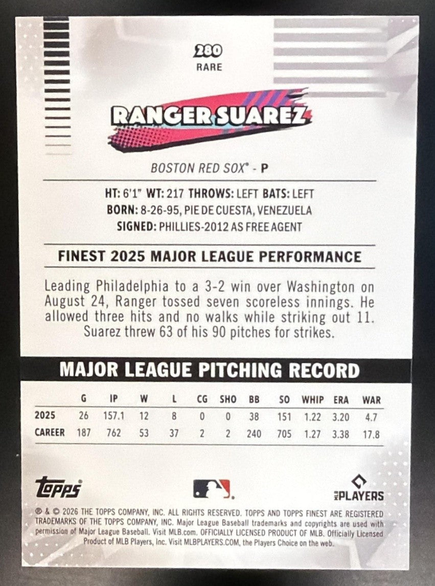 RANGER SUAREZ 2026 TOPPS FINEST #280 RARE RED SOX