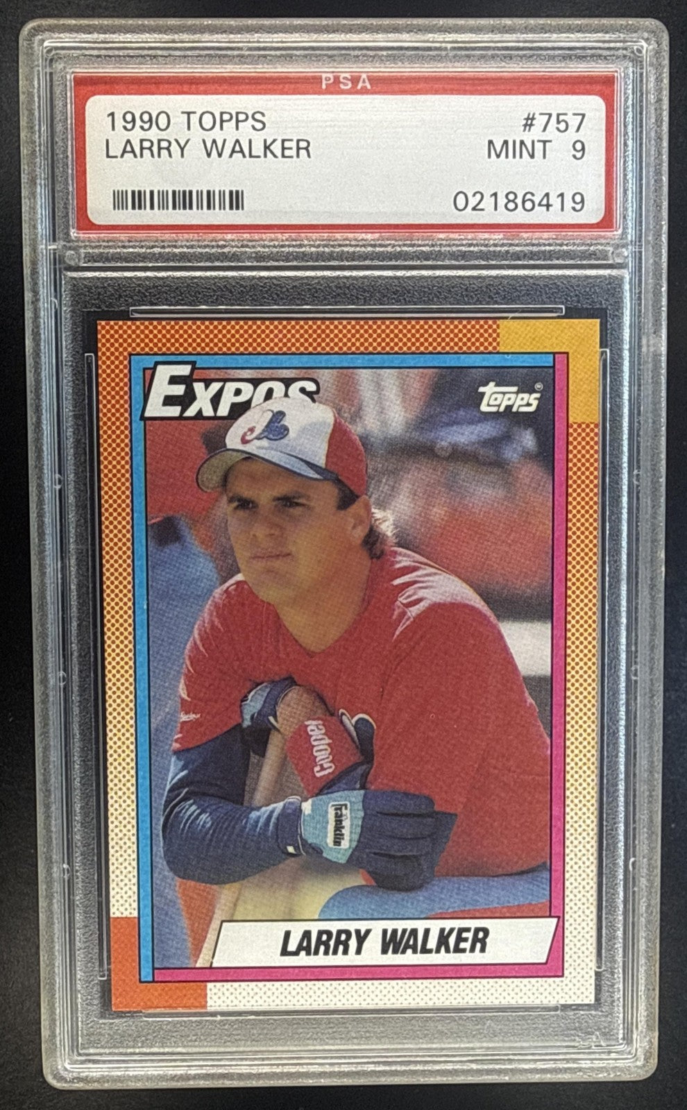 LARRY WALKER 1990 TOPPS #757 - RC EXPOS PSA 9