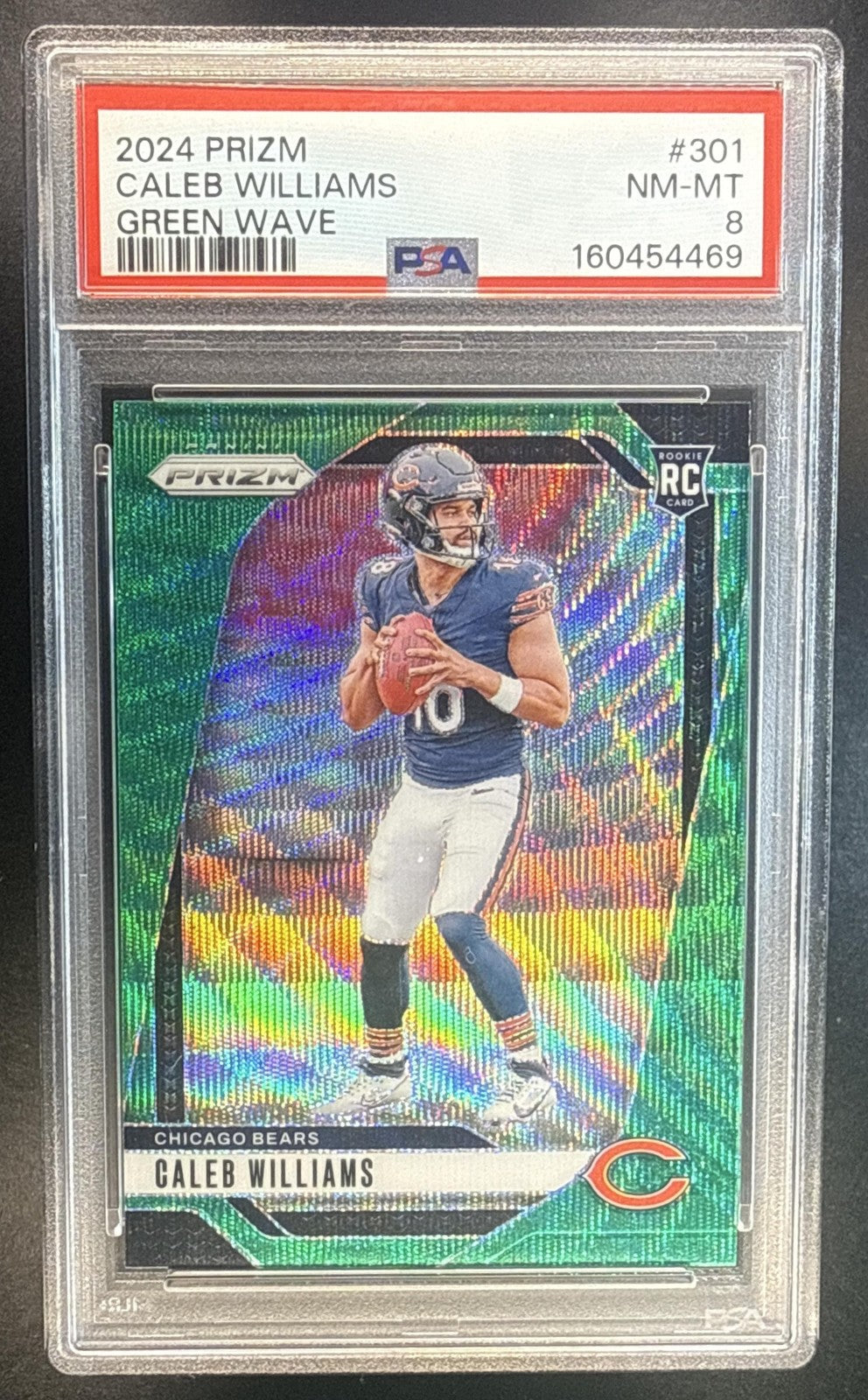 CALEB WILLIAMS 2024 PANINI PRIZM #301 GREEN WAVE RC BEARS PSA 8