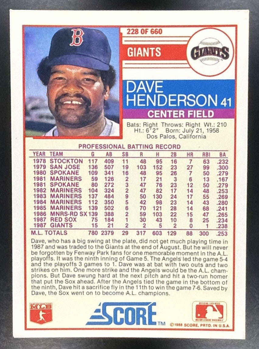 DAVE HENDERSON 1988 SCORE #228 GIANTS