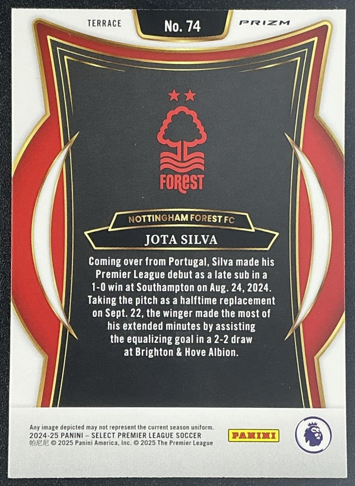 JOTA SILVA 2024-25 PANINI SELECT PREMIER LEAGUE #74 TERRACE RED ICE NOTTINGHAM
