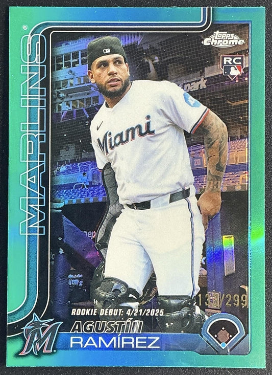 AGUSTIN RAMIREZ 2025 TOPPS CHROME UPDATE #USC38 TEAL REFRACTOR 13/299 RC MARLINS