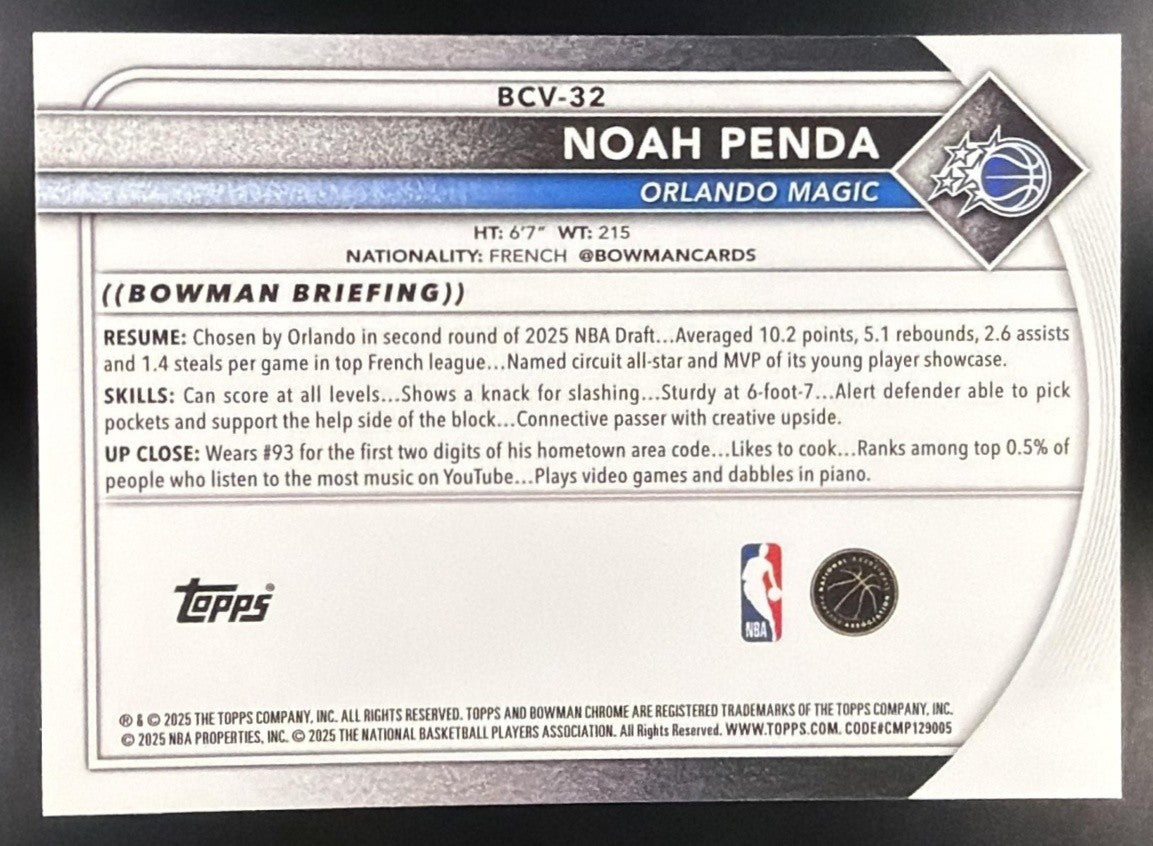 NOAH PENDA 2025-26 BOWMAN #BCV-32 CHROME RC MAGIC