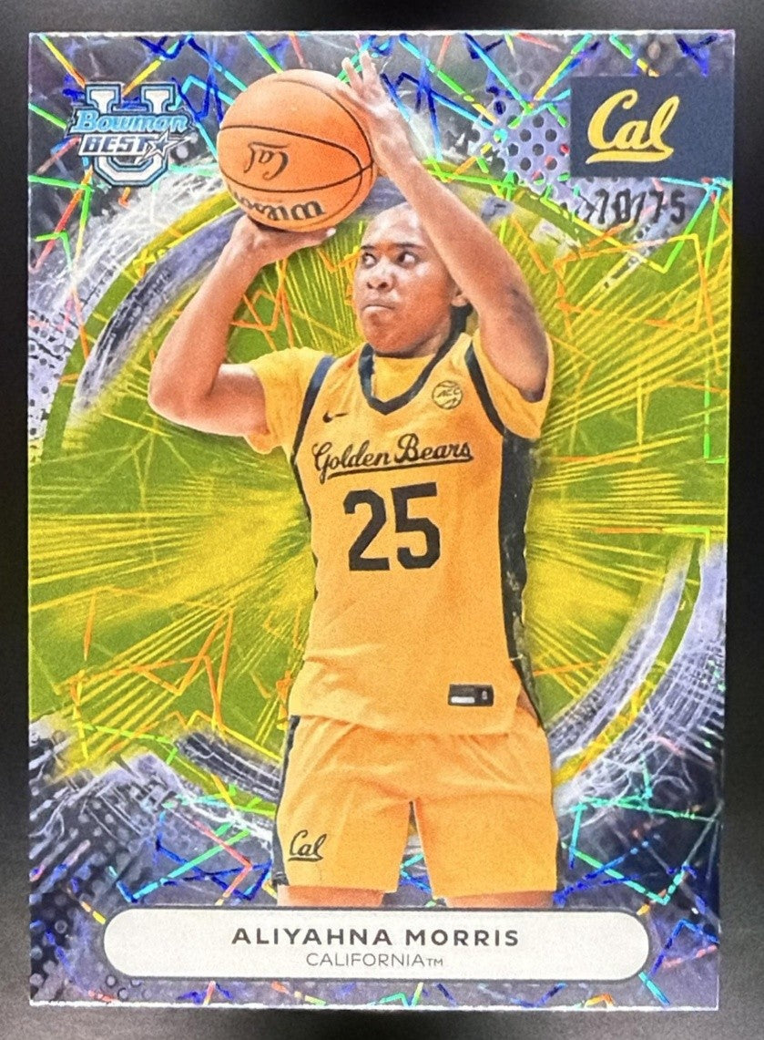 2025 Bowman Best University Aliyahna Morris #84 Yellow Lazer Refractor /75
