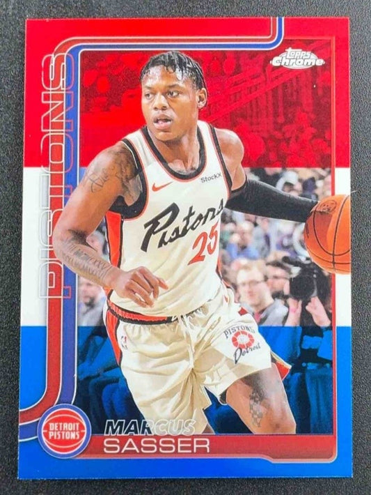 MARCUS SASSER 2025-26 TOPPS CHROME #35 RED, WHITE & BLUE REFRACTOR PISTONS