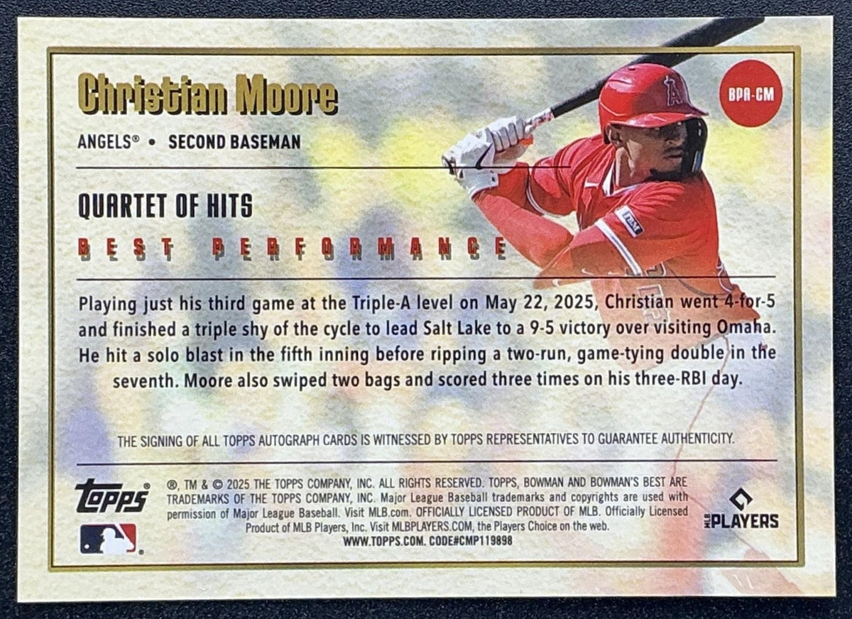 CHRISTIAN MOORE 2025 BOWMAN'S BEST #BPA-CM PERFORMANCE AUTO 192/250 ANGELS