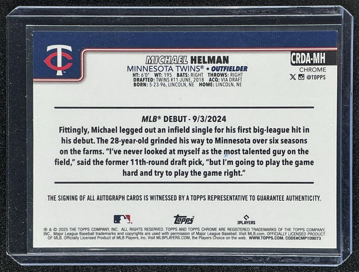 MICHAEL HELMAN 2025 TOPPS CHROME UPDATE #CRDA-MH ROOKIE DEBUT AUTO RC TWINS