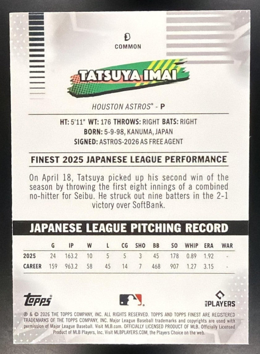 TATSUYA IMAI 2026 TOPPS FINEST #3 RC ASTROS