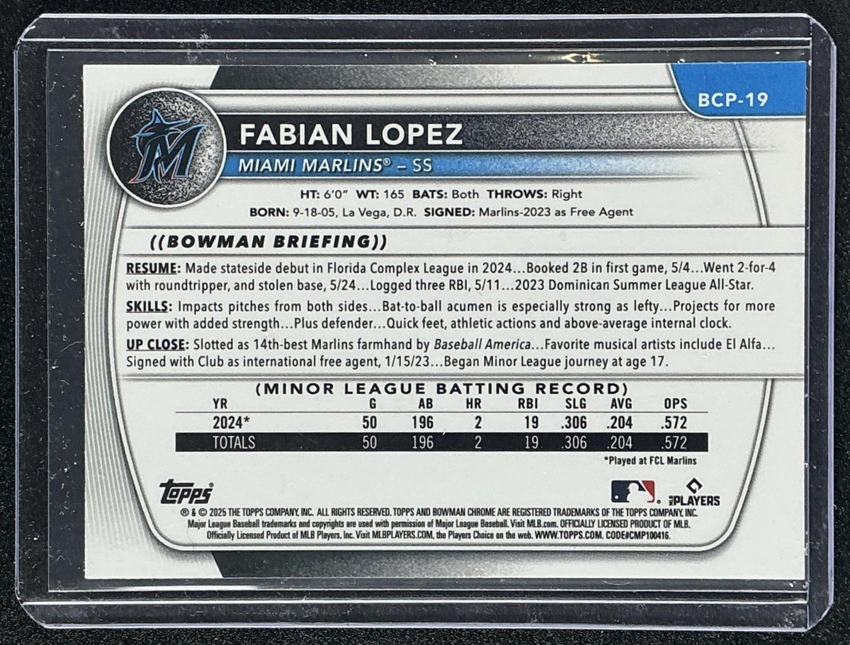 2025 Bowman Fabian Lopez #BCP-19 Chrome Speckle Refractor /299 1st Prospect