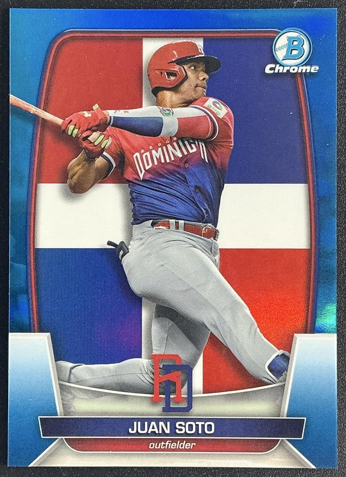 2023 BOWMAN CHROME JUAN SOTO WBC-28 BLUE REFRACTOR /75 DOMINICAN REPUBLIC