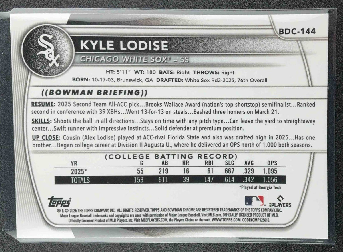 2025 Bowman Draft Kyle Lodise #BDC-144 Chrome Mojo Refractor 1st Prospect