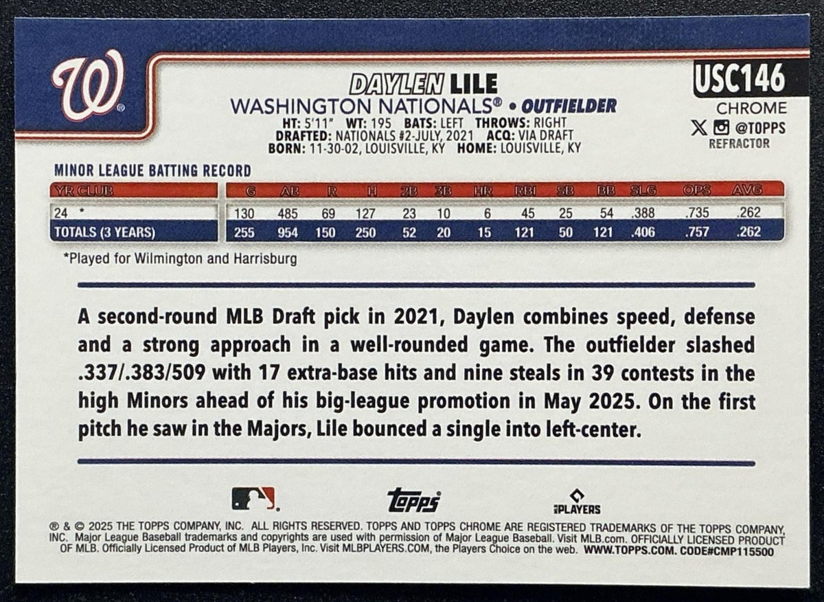 DAYLEN LILE 2025 TOPPS CHROME UPDATE #USC146 REFRACTOR RC NATIONALS