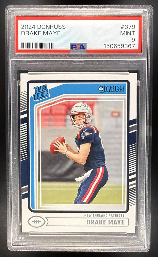 DRAKE MAYE 2024 PANINI DONRUSS #379 RC RATED ROOKIE PATRIOTS PSA 9