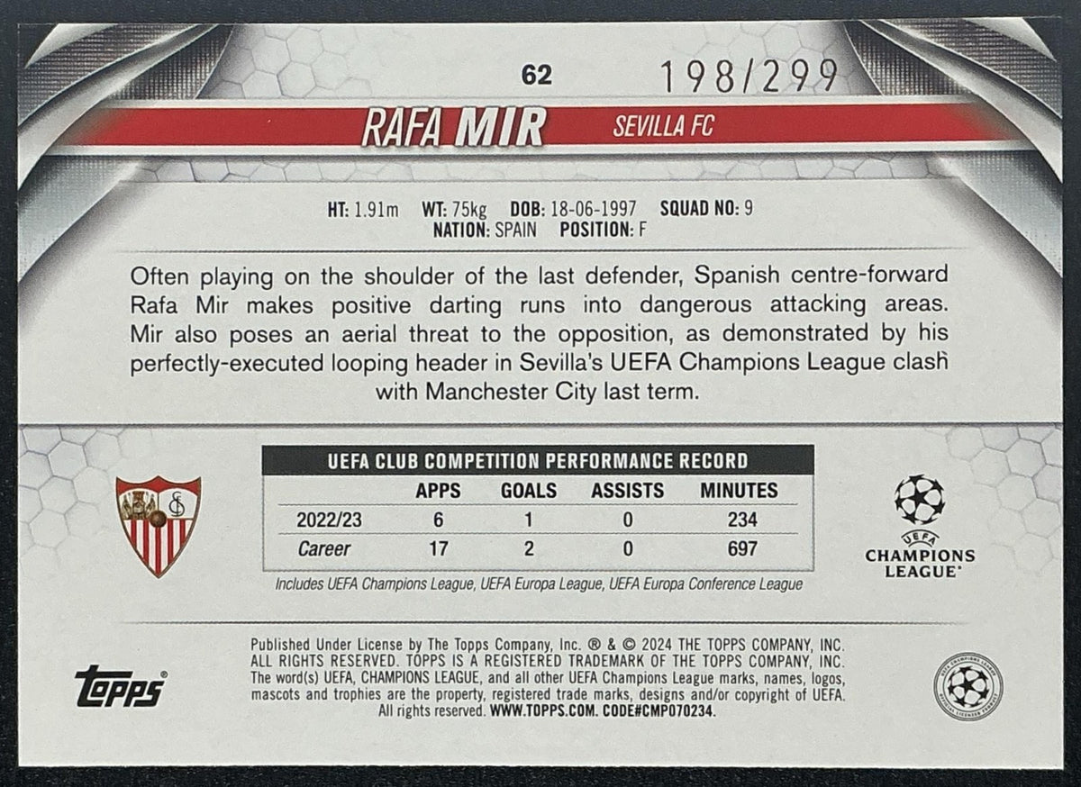 RAFA MIR 2023-24 TOPPS UEFA CLUB COMPETITIONS #62 PURPLE FOILBOARD 198/299