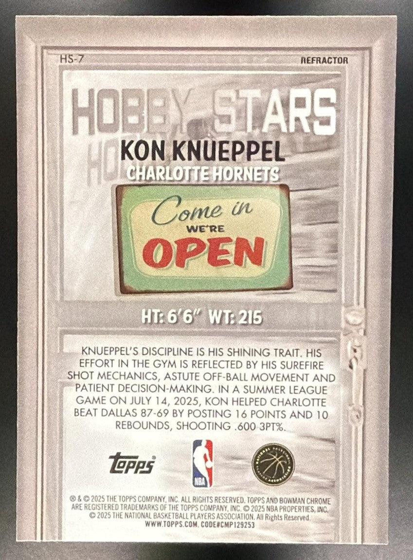 KON KNUEPPEL 2025-26 BOWMAN #HS-7 CHROME HOBBY STARS RC HORNETS