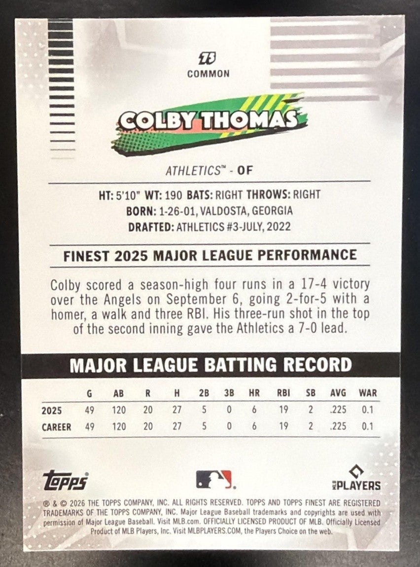COLBY THOMAS 2026 TOPPS FINEST #75 RC ATHLETICS