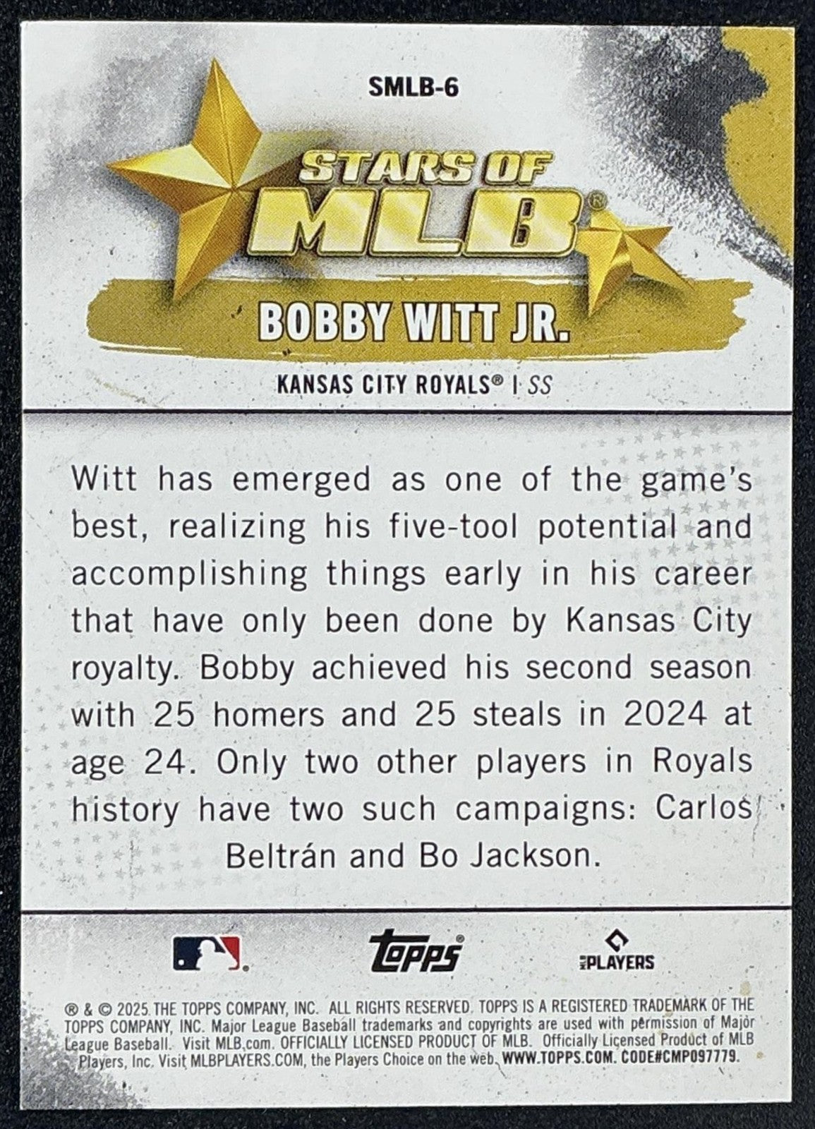 BOBBY WITT JR. 2025 TOPPS #SMLB-6 STARS OF MLB ROYALS