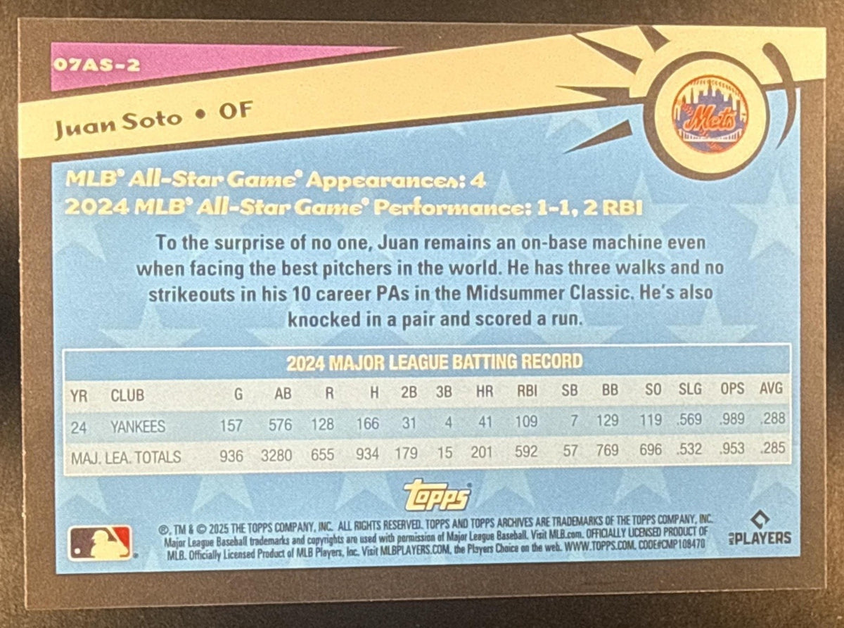 JUAN SOTO 2025 TOPPS ARCHIVES #07AS-2 2007 ALL STARS METS