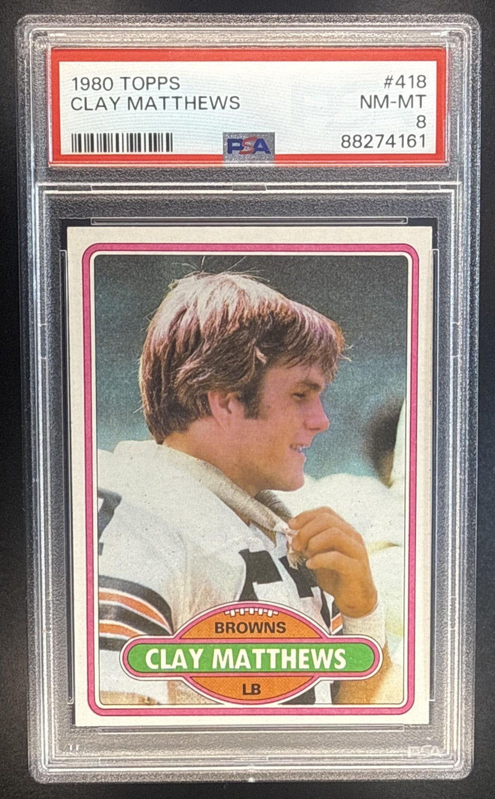 CLAY MATTHEWS 1980 TOPPS #418 RC BROWNS PSA 8