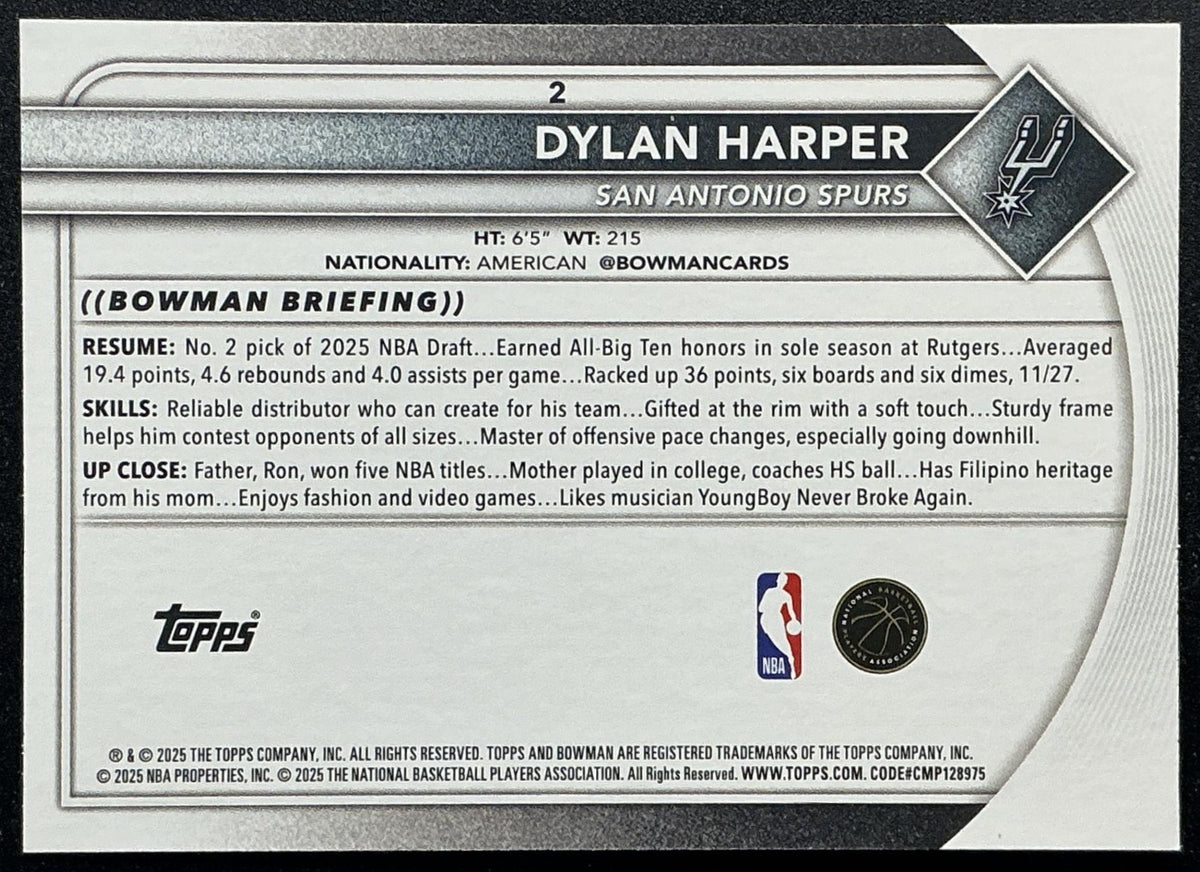 DYLAN HARPER 2025-26 BOWMAN #2 RC SPURS
