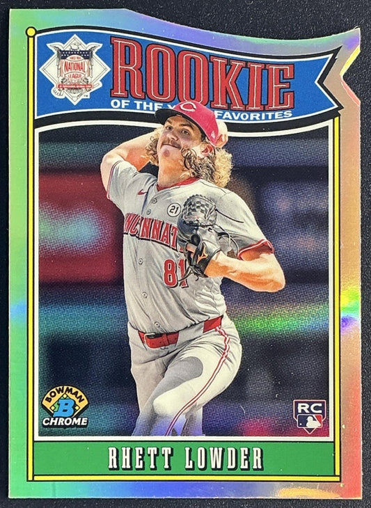 RHETT LOWDER 2025 BOWMAN #ROY-11 CHROME ROOKIE OF THE YEAR FAVORITES RC REDS