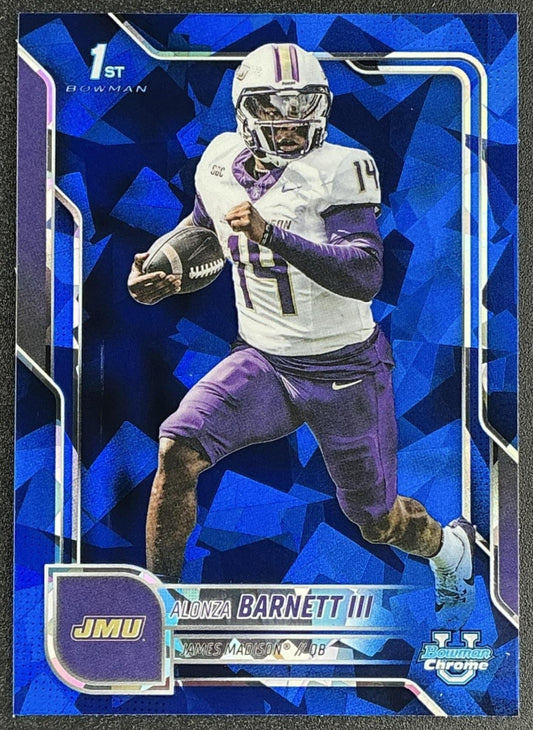 ALONZA BARNETT III 2025 BOWMAN CHROME UNIVERSITY SAPPHIRE #35 1ST PROSPECT DUKES