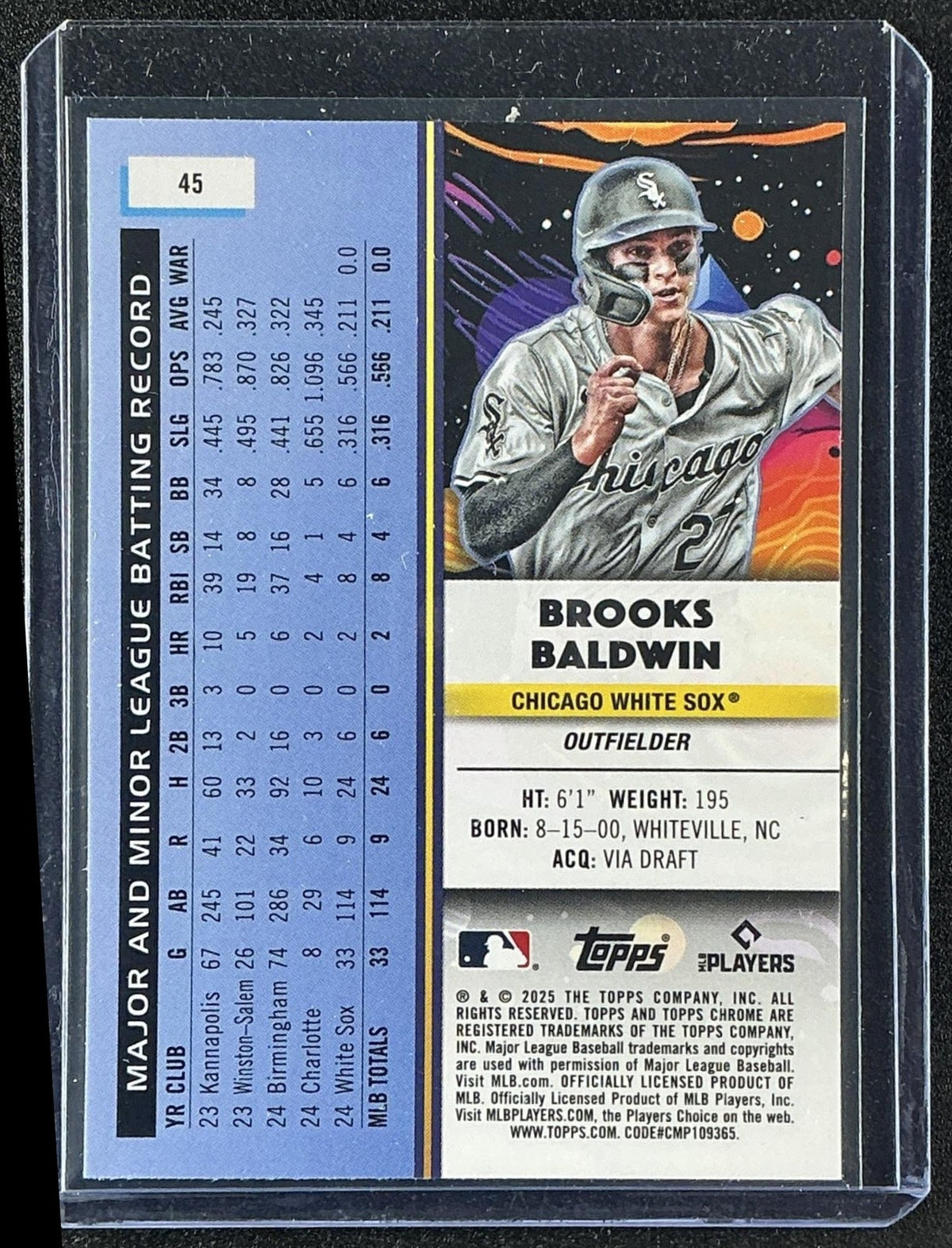 BROOKS BALDWIN 2025 TOPPS COSMIC CHROME #45 NUCLEUS REFRACTOR RC WHITE SOX