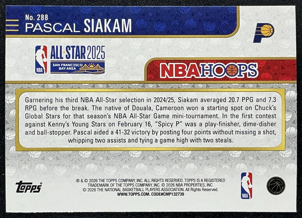 PASCAL SIAKAM 2025-26 TOPPS HOOPS #288 ALL-STAR PACERS
