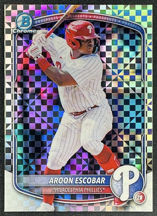 AROON ESCOBAR 2025 BOWMAN DRAFT #BDC-98 CHROME X-FRACTOR PHILLIES