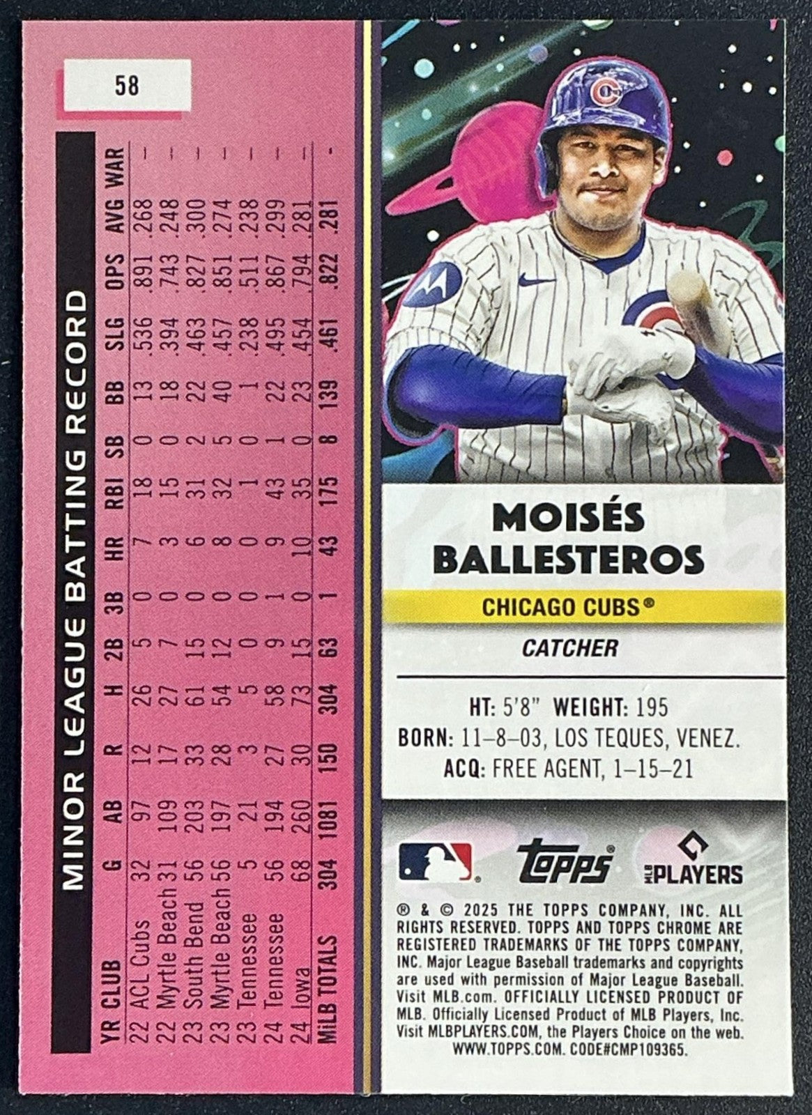 MOISES BALLESTEROS 2025 TOPPS COSMIC CHROME #58 RC CUBS