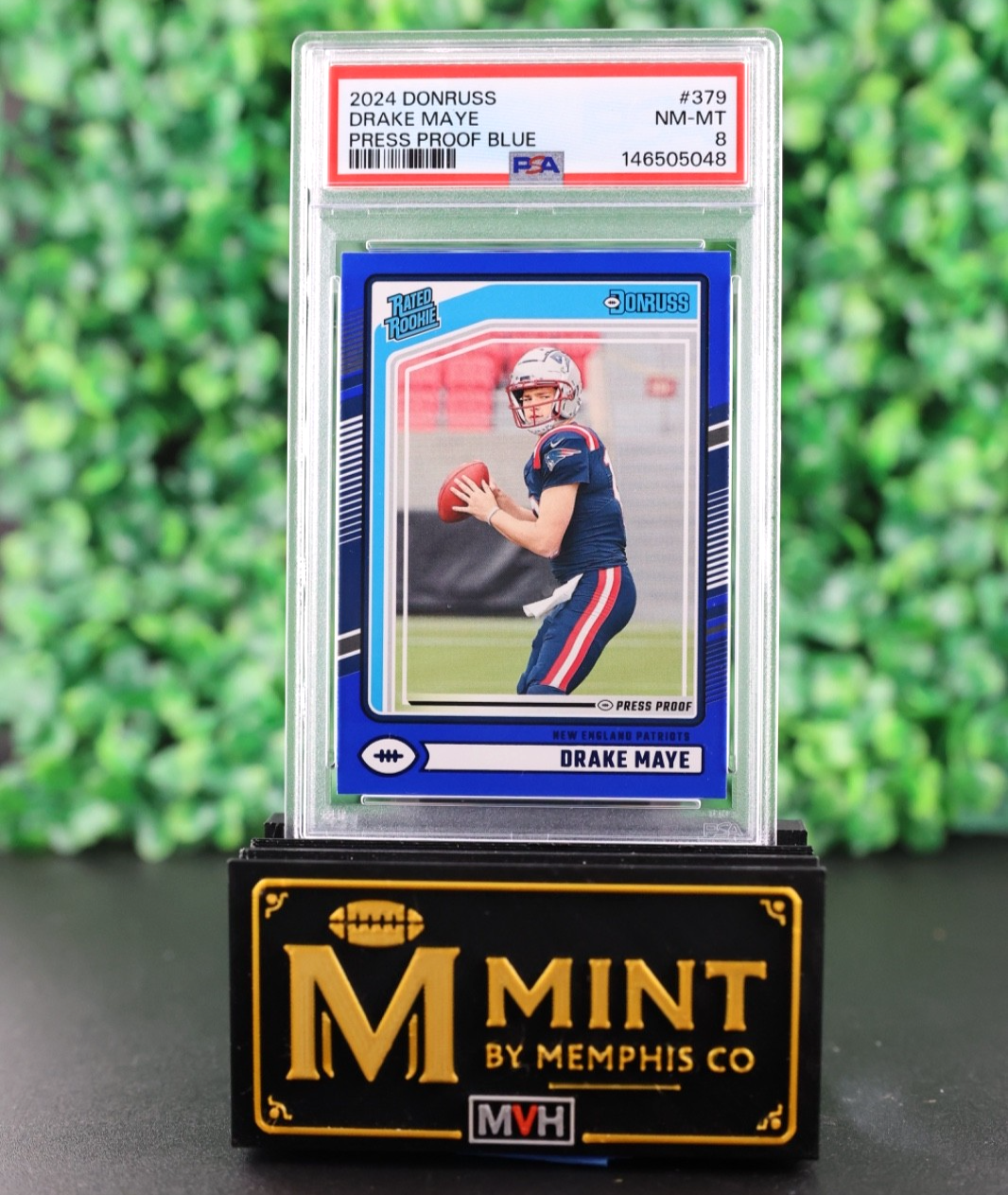 DRAKE MAYE 2024 PANINI DONRUSS #379 RC BLUE PRESS PROOF COLOR MATCH PATRIOTS