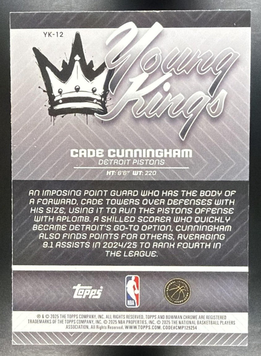 CADE CUNNINGHAM 2025-26 BOWMAN #YK-12 CHROME YOUNG KINGS PISTONS