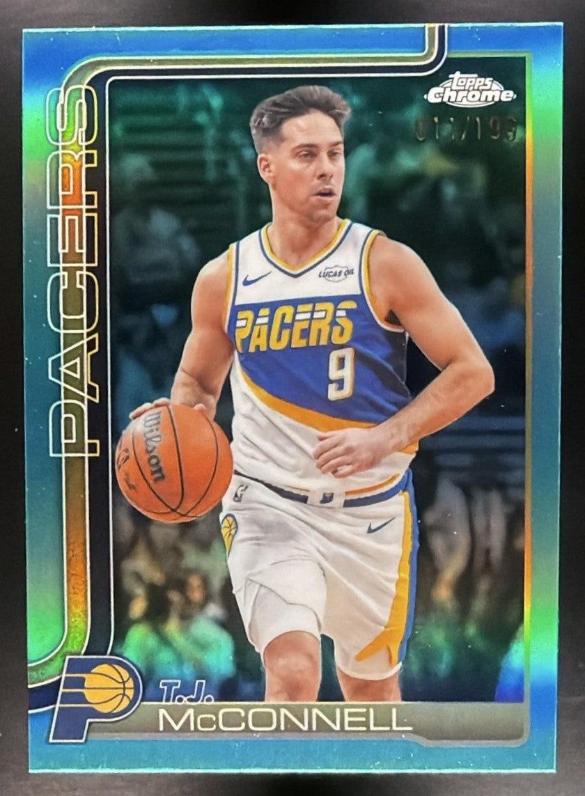 T.J. MCCONNELL 2025-26 TOPPS CHROME UPDATE #125 AQUA REFRACTOR 11/199 PACERS