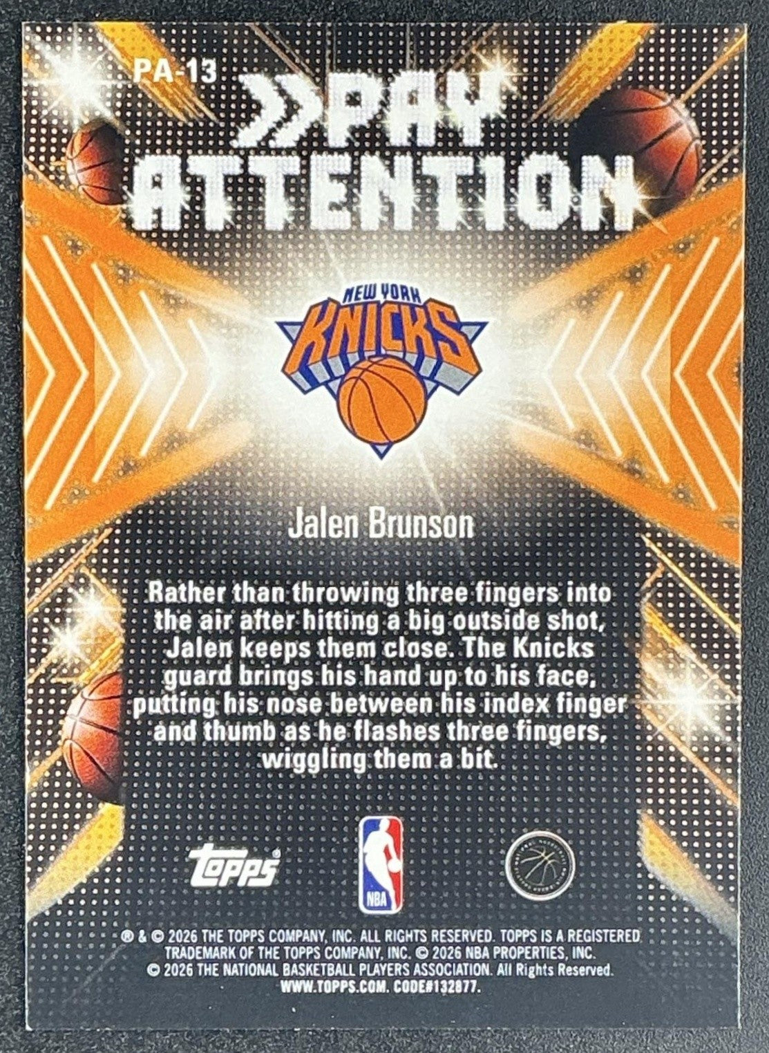 JALEN BRUNSON 2025-26 TOPPS HOOPS #PA-13 PAY ATTENTION KNICKS