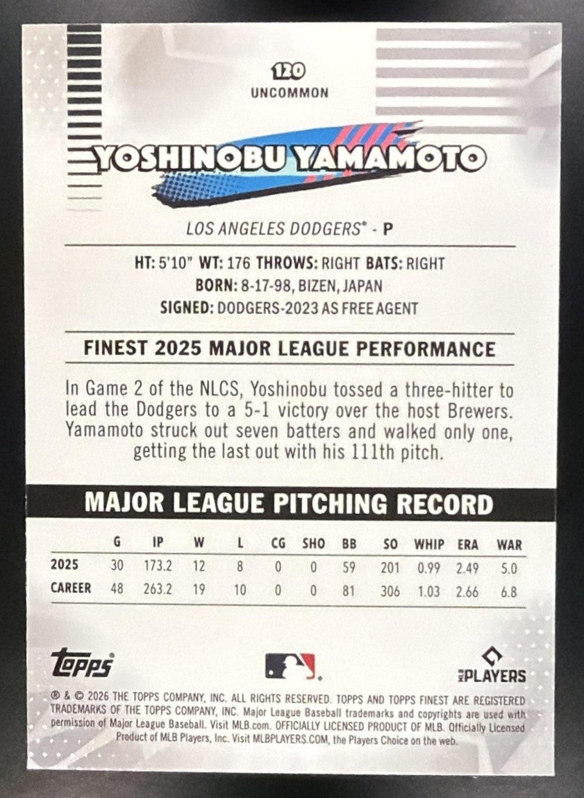 YOSHINOBU YAMAMOTO 2026 TOPPS FINEST #120 UNCOMMON DODGERS