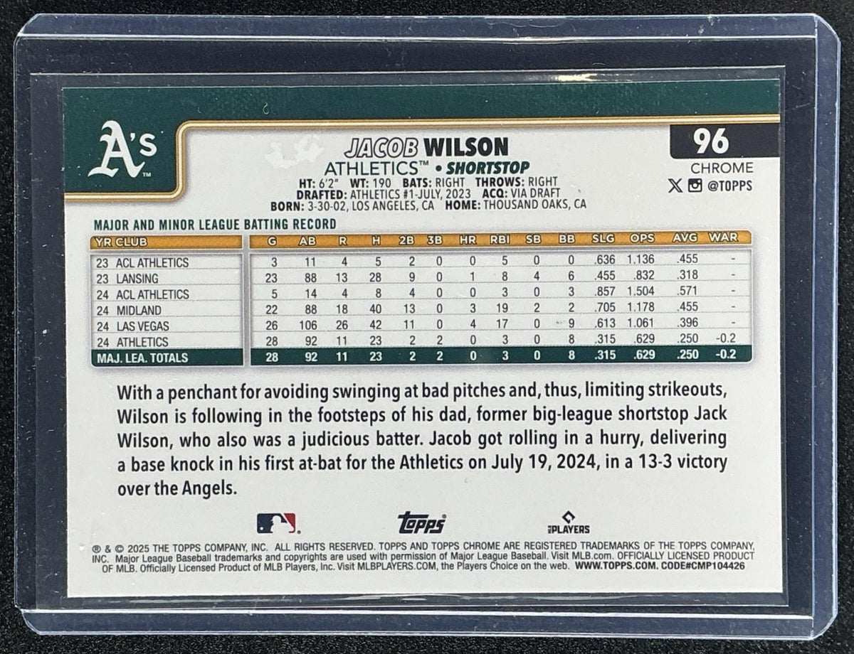 JACOB WILSON 2025 TOPPS CHROME #96 RAYWAVE REFRACTOR RC ATHLETICS